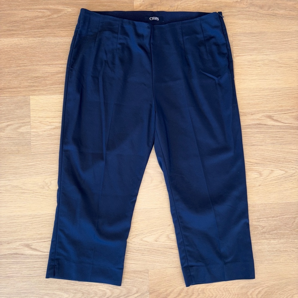 Chaps navy blue pants stretch elastic waistband womens size 16